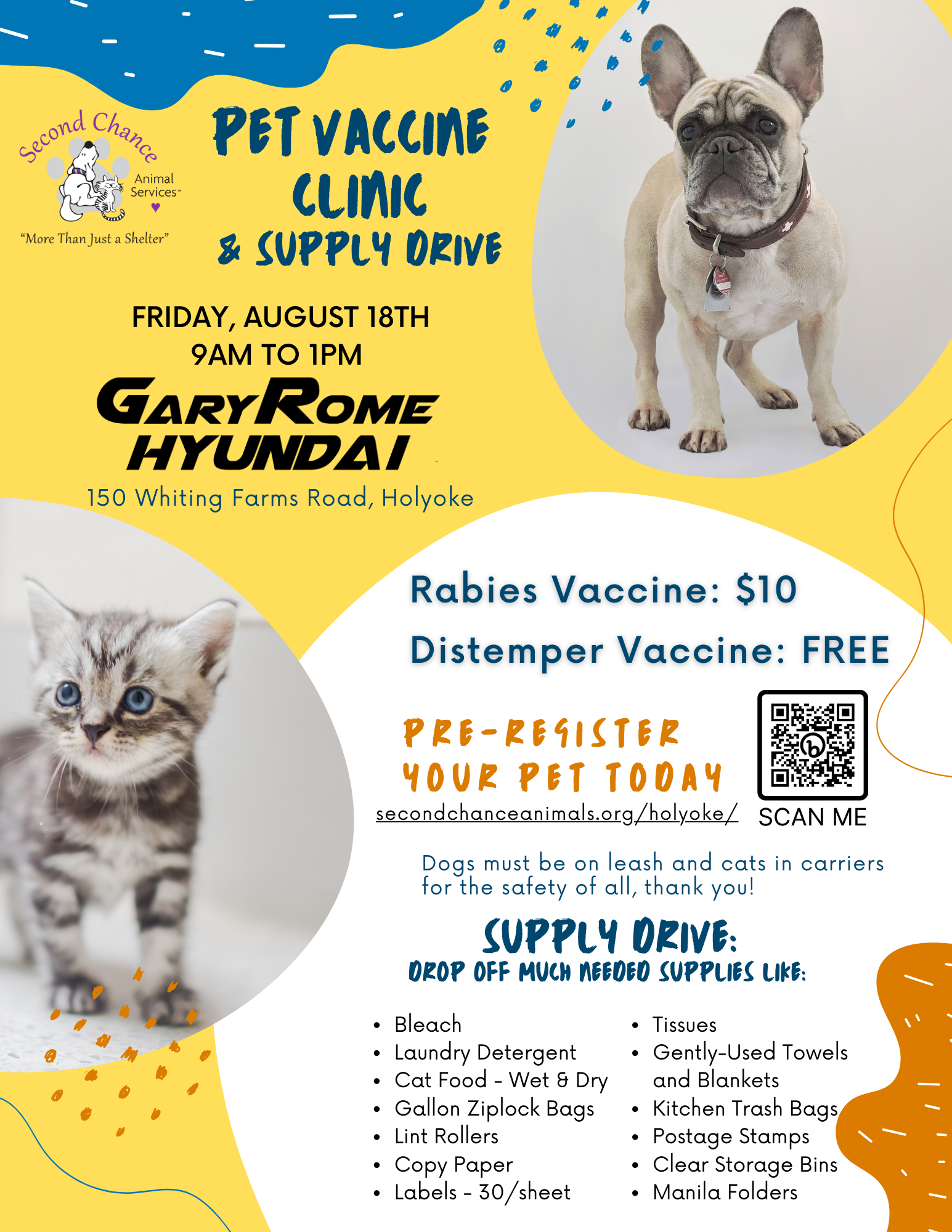 Pet Vaccine Clinic August 18th at Gary Rome Hyundai Second Chance